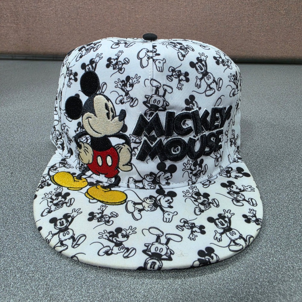 Disney Parks Mickey Mouse Snapback Hat Adult OSFM White All Over Print Good